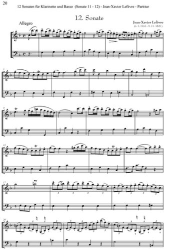 Lefèvre, Jean Xavier: 12 Sonatas für Clarinet and Basso Sonata 11-12