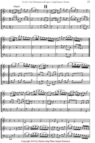 Joseph Pranzer: Trio Nr 3 für zwei Klarinetten und Fagott (Bassetthorn)